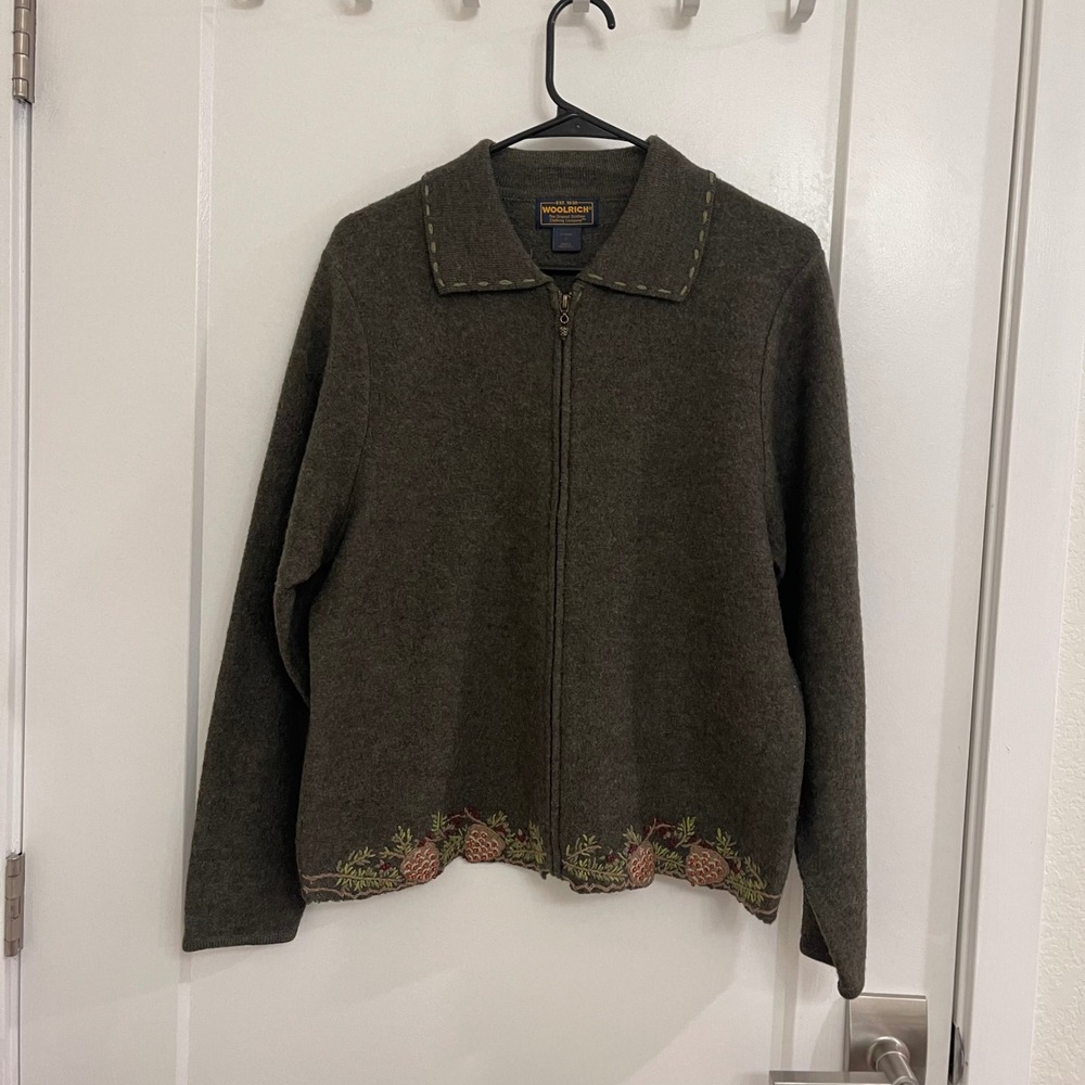 Woolrich 100% Wool Beaded Collared Green Jacket Cottagecore Fall GrandmaCore